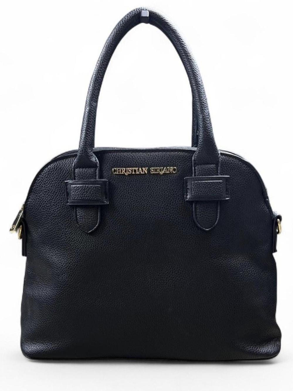 Christian Siriano Black Pebbled Leather Dome Satchel
